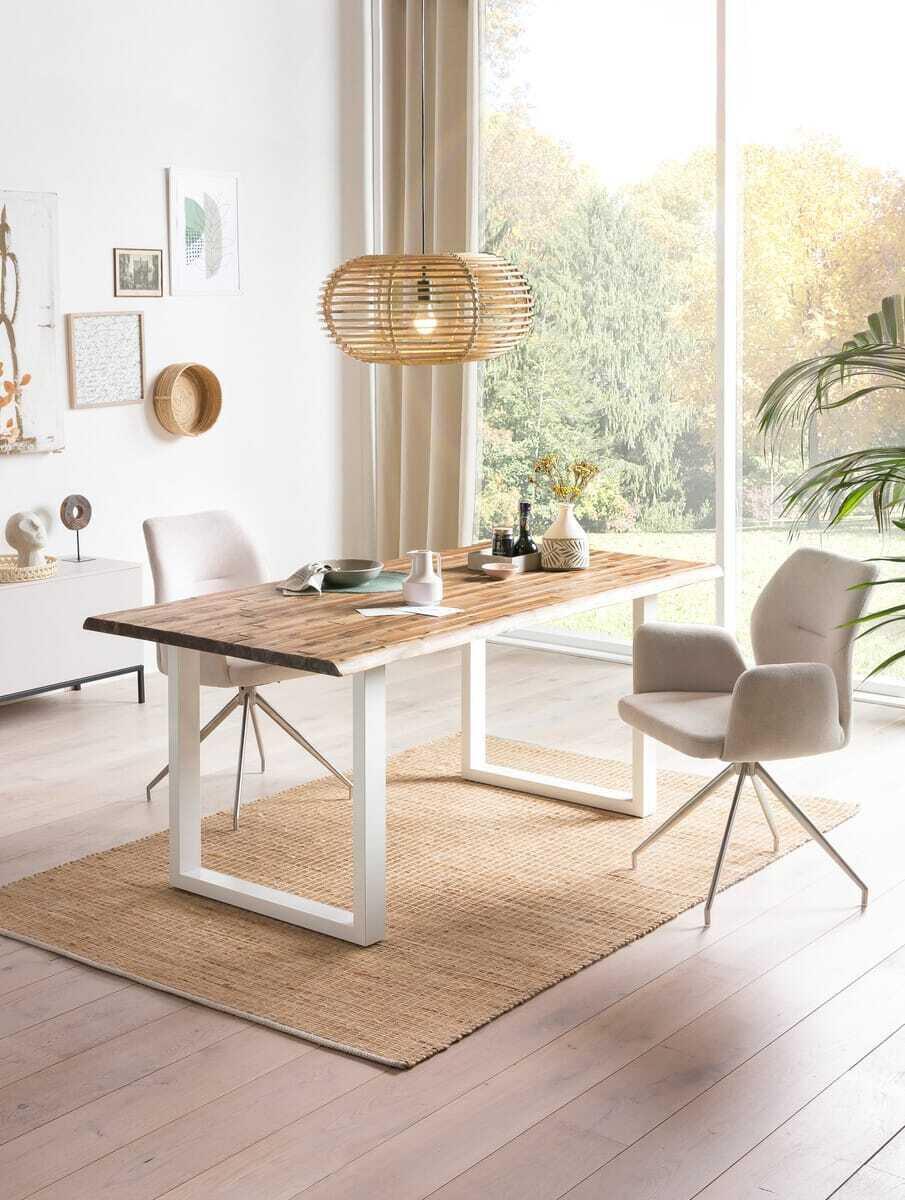 mutoni Tavolo da pranzo in acacia naturale bianco 180x90  