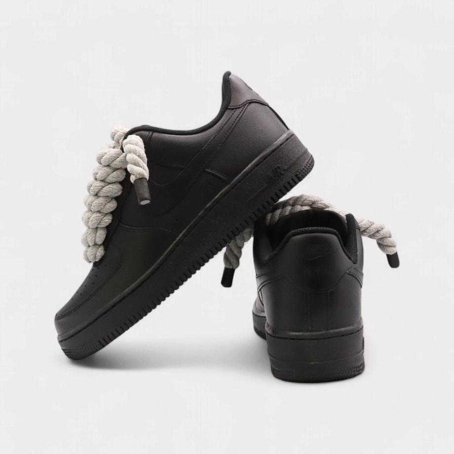 NIKE Air Force 1 Black Rope Lace Grey Sneakers  