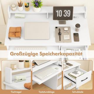 Northix Schreibtisch mit Ladestation Tastaturablage Schublade & verstellbarem Regal Weiß 105 x 55 x 89 cm  