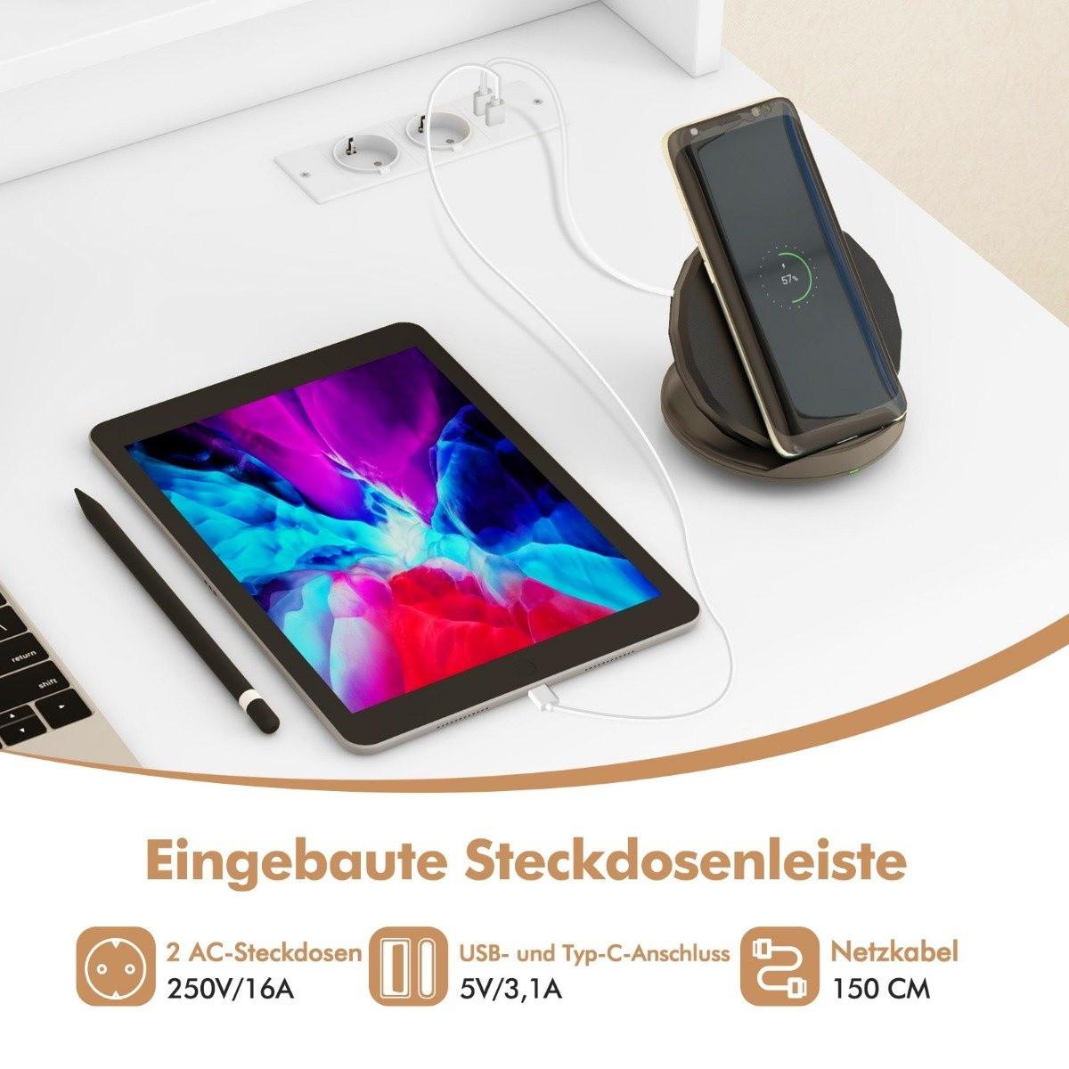 Northix Schreibtisch mit Ladestation Tastaturablage Schublade & verstellbarem Regal Weiß 105 x 55 x 89 cm  