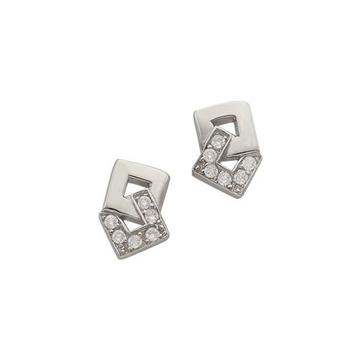 Clous d'oreilles or blanc 750 diamant 0,06ct. 7x5mm