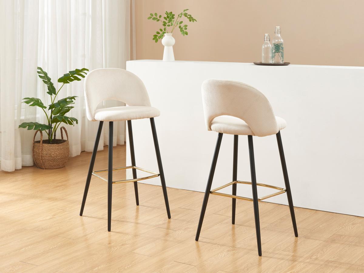 PASCAL MORABITO Barhocker 2er-Set - Cord & Metall - Cremefarben - FINCHY von Pascal Morabito  