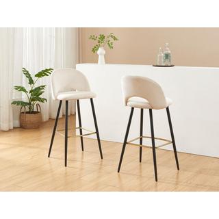 PASCAL MORABITO Barhocker 2er-Set - Cord & Metall - Cremefarben - FINCHY von Pascal Morabito  