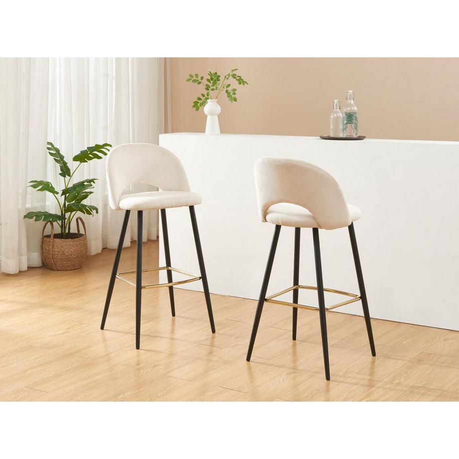 PASCAL MORABITO Barhocker 2er-Set - Cord & Metall - Cremefarben - FINCHY von Pascal Morabito  