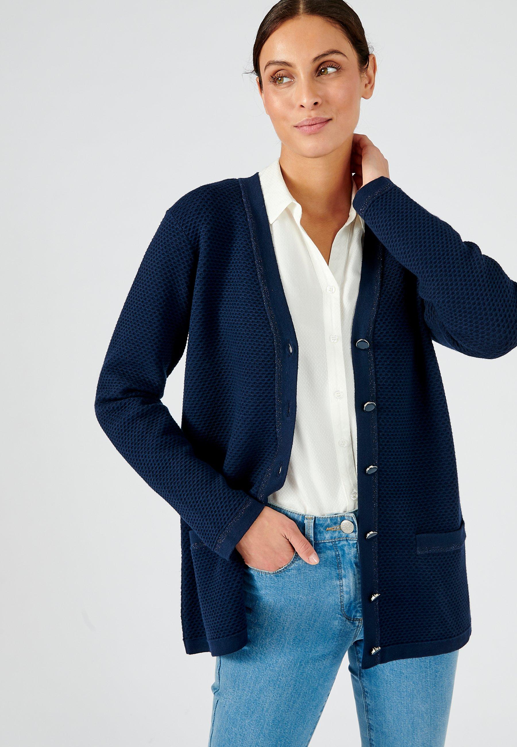 Image of Jacke Aus Glänzendem Musterstrick. Damen Blau 46-48