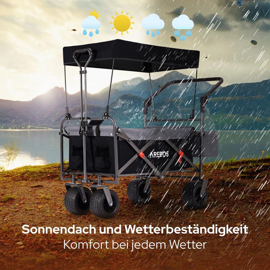 Arebos  Bollerwagen mit Dach | Handwagen | Transportkarre | Gerätewagen 