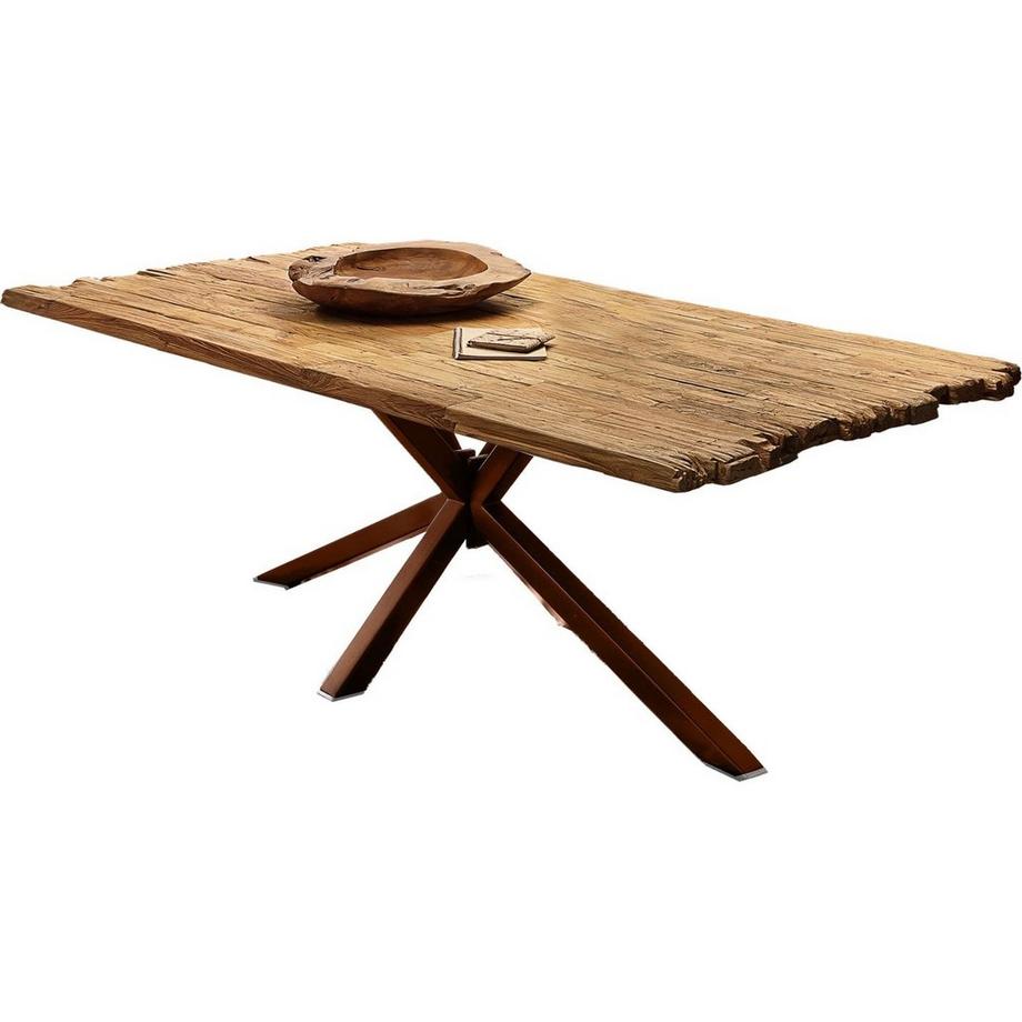 Table 160x90 cm - teck recyclé naturel - métal brun antique