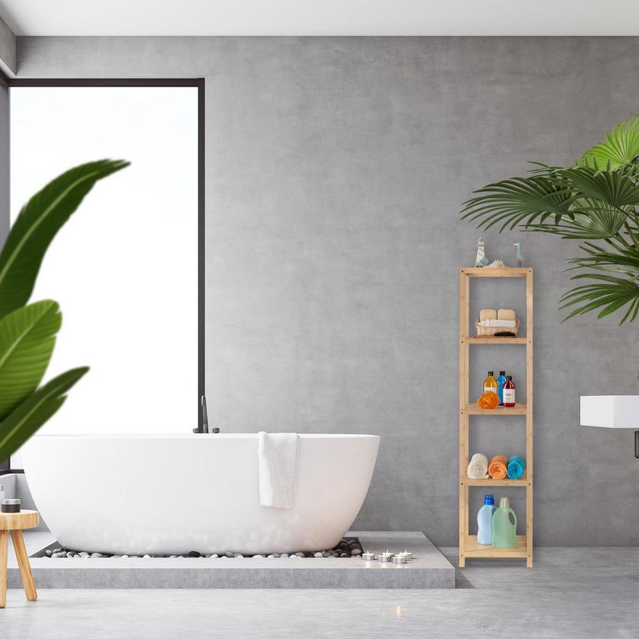 B2X Badezimmerregal aus Bambus mit 5 Ablagen  