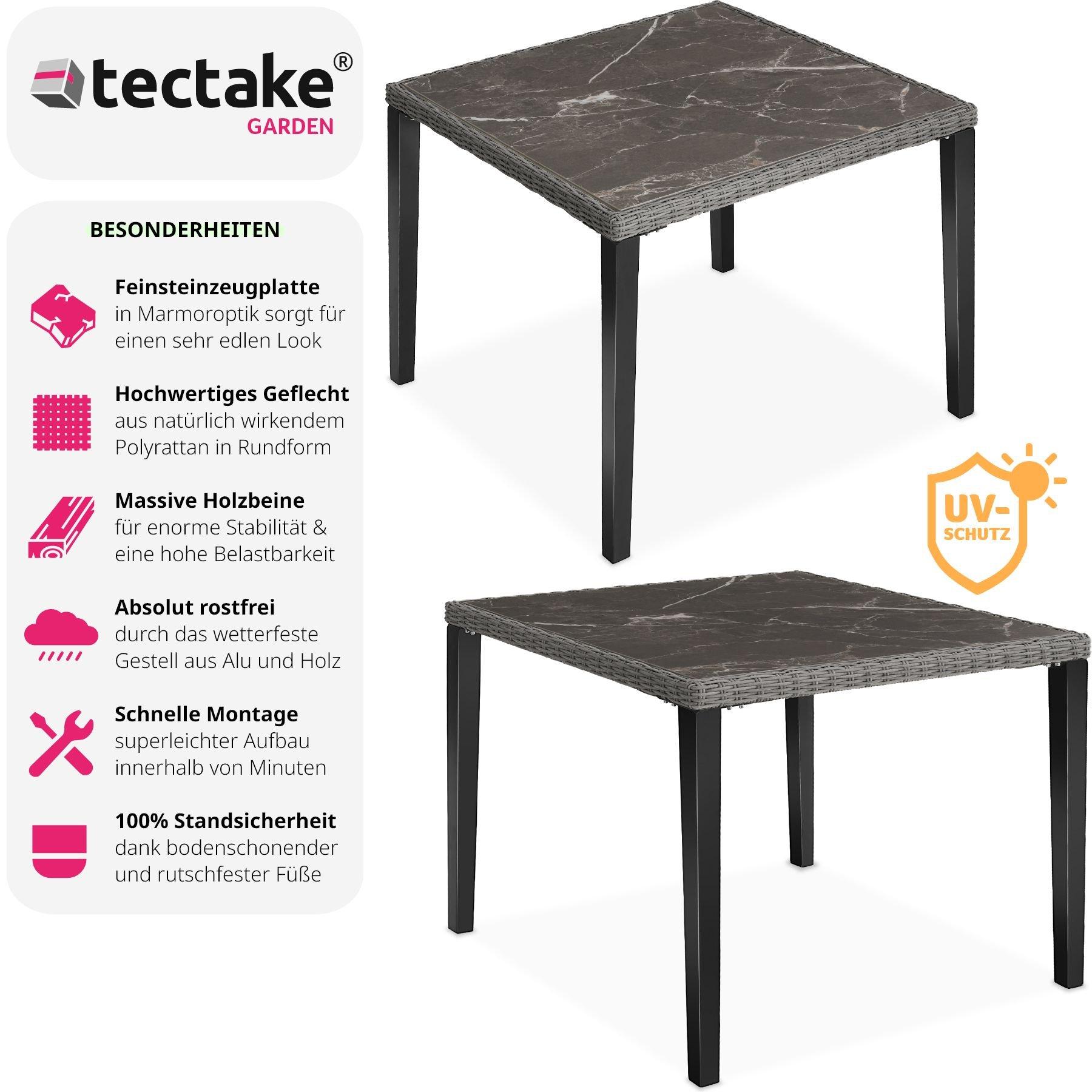 Tectake Table en rotin Tarent 93,5 x 93,5 x 75 cm  