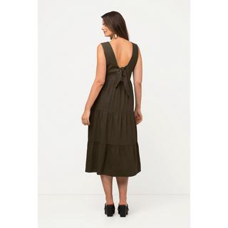 Ulla Popken  Midikleid, Leinenmix, Volants, Rundhals, ärmellos 