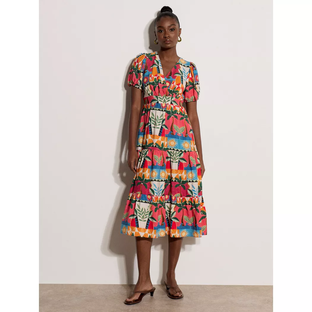 APRICOT - Midi-Kleid mit Tropenprint und Stufen, für Damen, Multicolor, Größe L