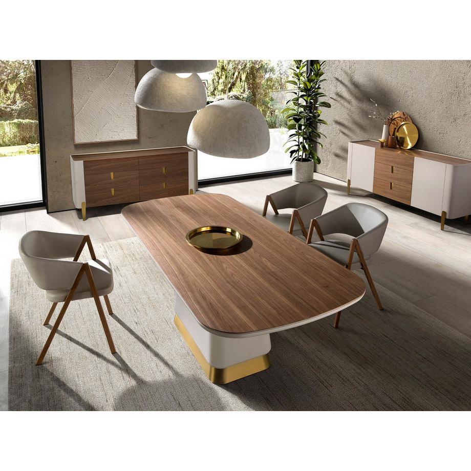 ANGEL CERDA Cassettiera in legno beige, acciaio lucido dorato e piano in noce  