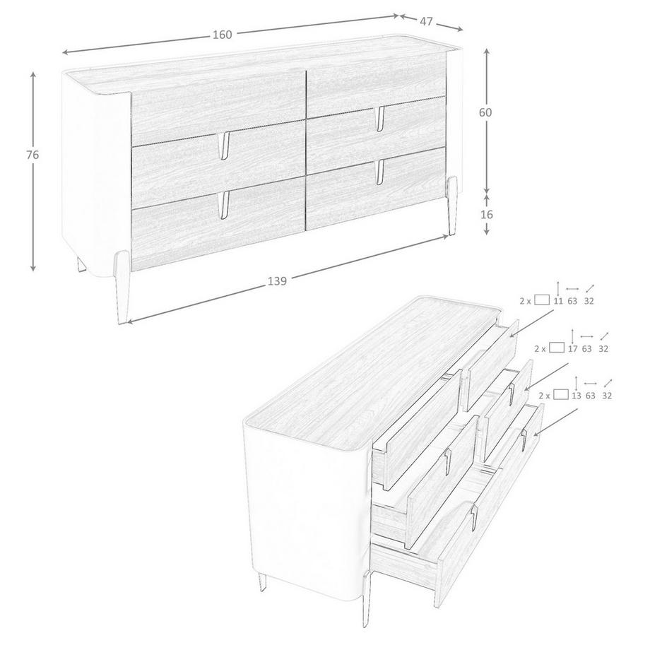 ANGEL CERDA Cassettiera in legno beige, acciaio lucido dorato e piano in noce  