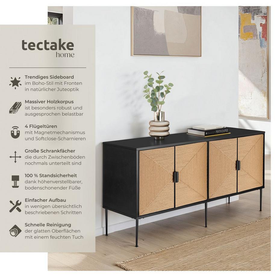 Tectake Credenza Juna, parti frontali effetto juta, 2 scomparti armadio  