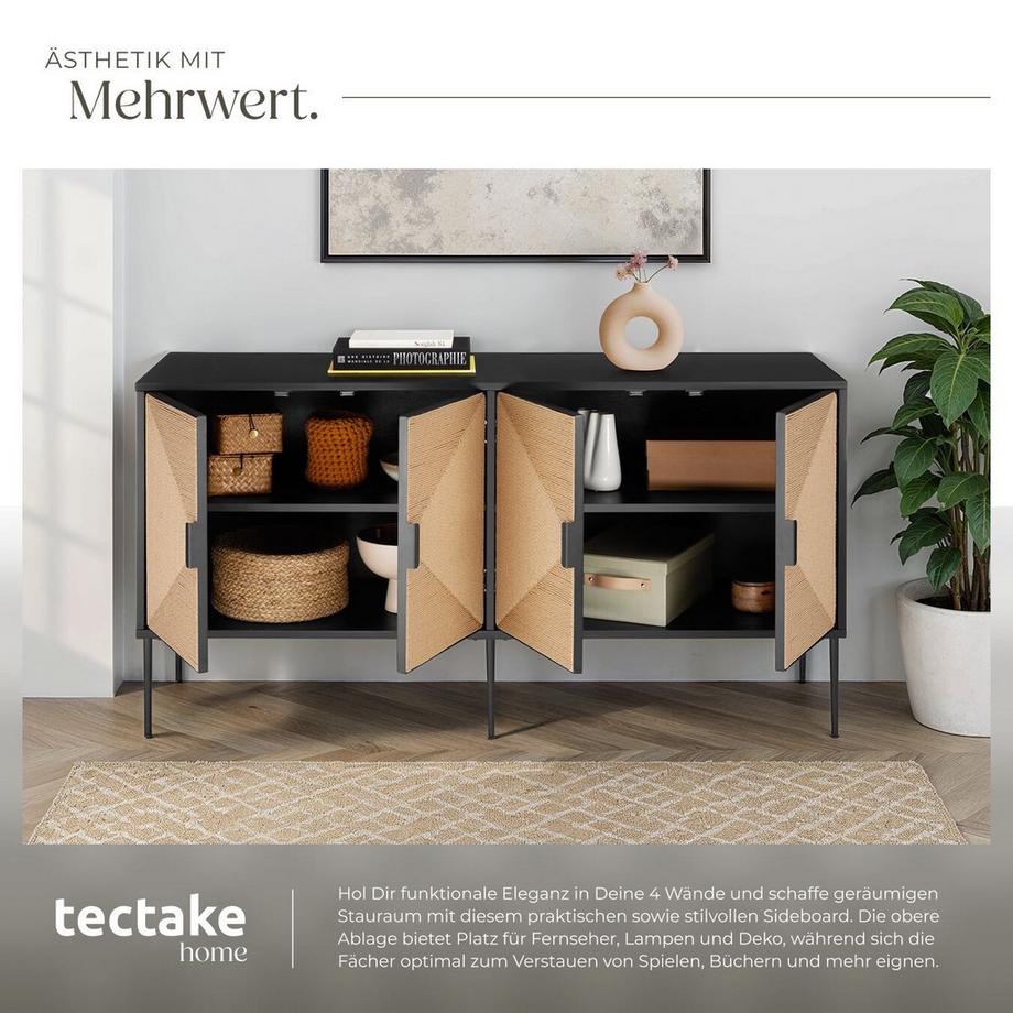 Tectake Credenza Juna, parti frontali effetto juta, 2 scomparti armadio  