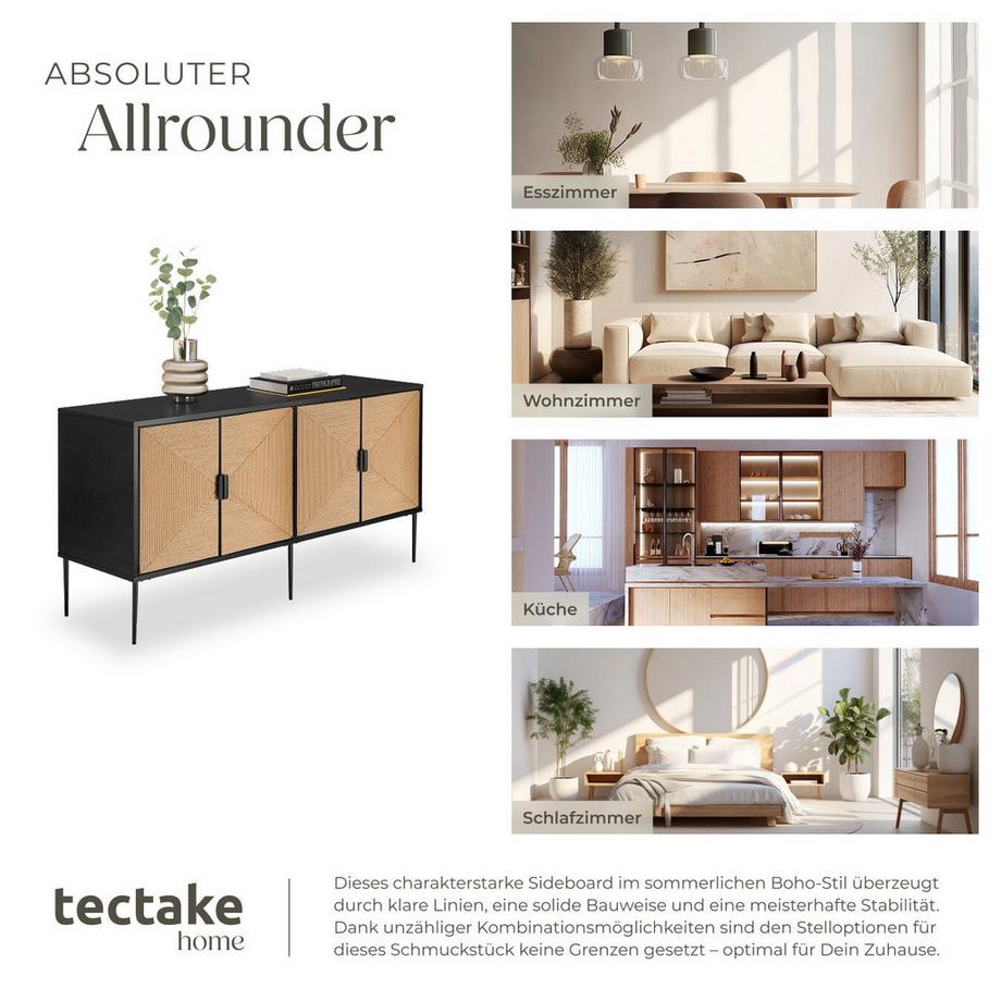 Tectake Credenza Juna, parti frontali effetto juta, 2 scomparti armadio  