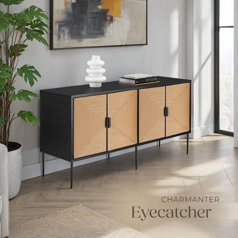 Tectake Credenza Juna, parti frontali effetto juta, 2 scomparti armadio  
