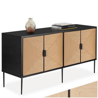 Tectake Sideboard Juna im Boho-Stil, Holzkorpus mit Fronten in Jute-Optik 2 Fächer mit Magnettüren und Zwischenböden  