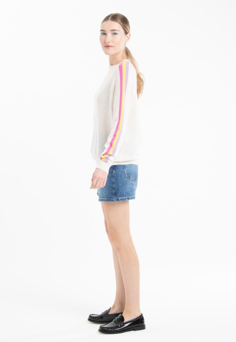 Studio Cashmere8 KELLY 30 Rundhals-Kaschmirpullover mit gestreiften Ärmeln  