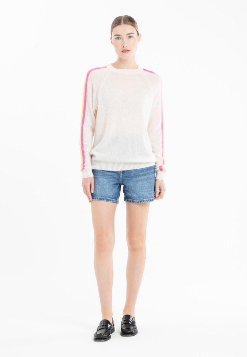 Studio Cashmere8 KELLY 30 Rundhals-Kaschmirpullover mit gestreiften Ärmeln  