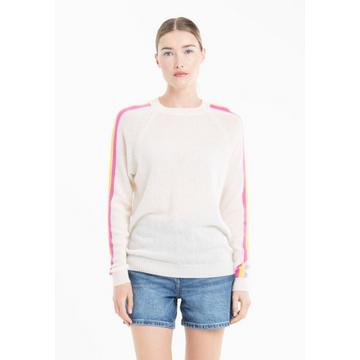 Rundhalspullover aus Kaschmir mit farbigem Streifen an den Ärmeln 2-fädig KELLY 30