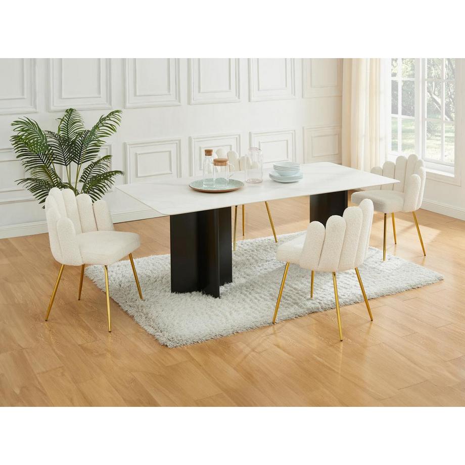 PASCAL MORABITO Lot de 6 chaises en tissu bouclette et métal doré - Crème - ALTINAM de Pascal MORABITO  