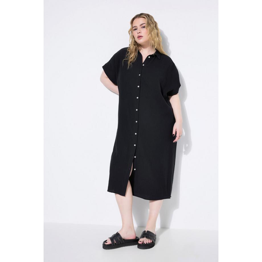 Studio Untold Robe-chemisier longue Egg-Shape Mousseline Manches Courtes  