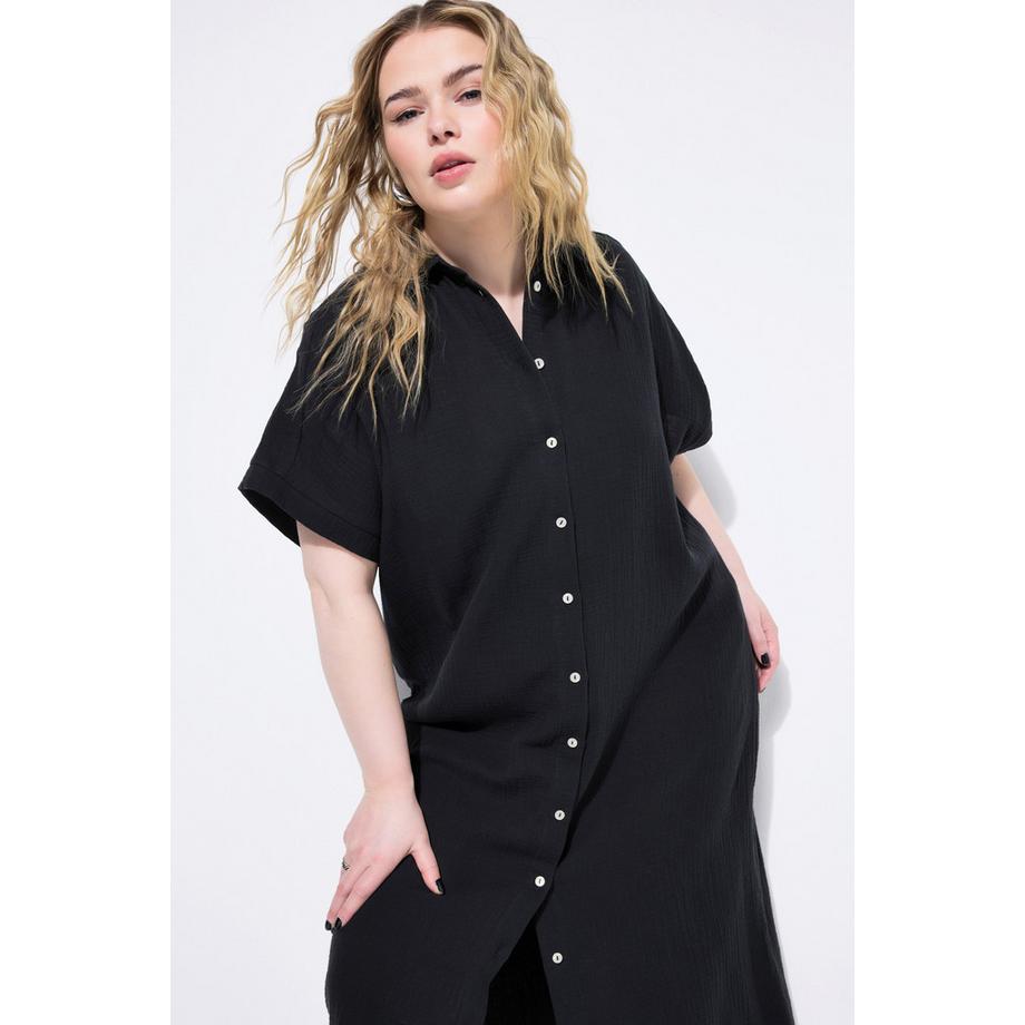 Studio Untold Robe-chemisier longue Egg-Shape Mousseline Manches Courtes  
