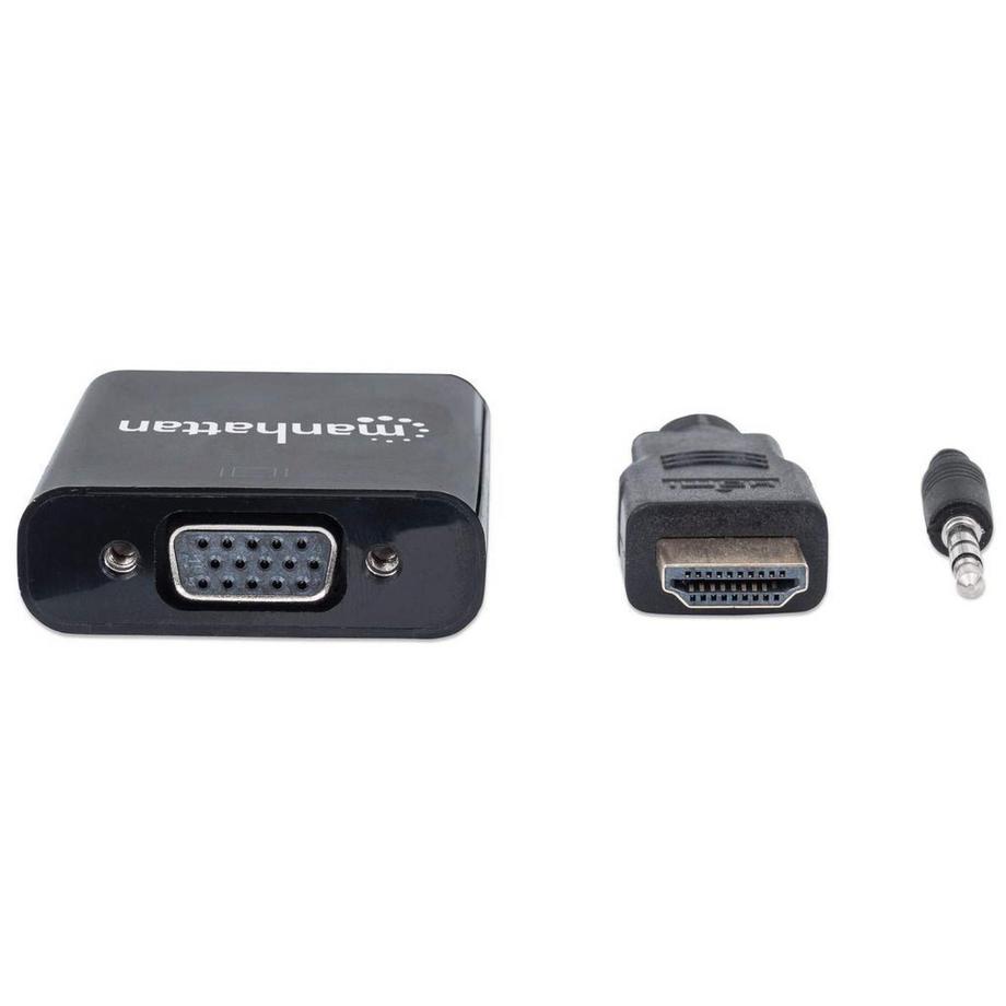 Manhattan  Manhattan 151559 câble vidéo et adaptateur 0,3 m HDMI + 3.5mm VGA (D-Sub) Noir 