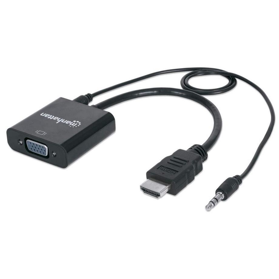 Manhattan  Manhattan 151559 câble vidéo et adaptateur 0,3 m HDMI + 3.5mm VGA (D-Sub) Noir 