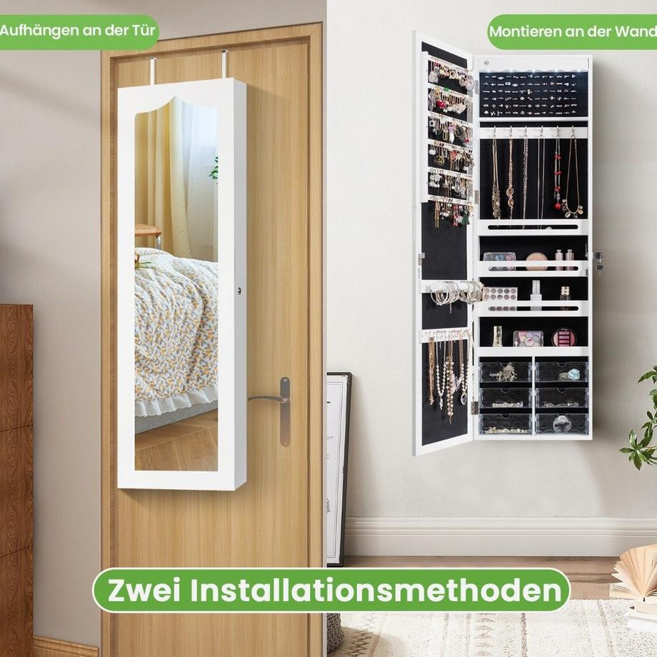 Northix Schmuckschrank Hängend Sipegelschrank mit LED-Beleuchtung 36,5 x 11,5 x 120 cm Weiß  