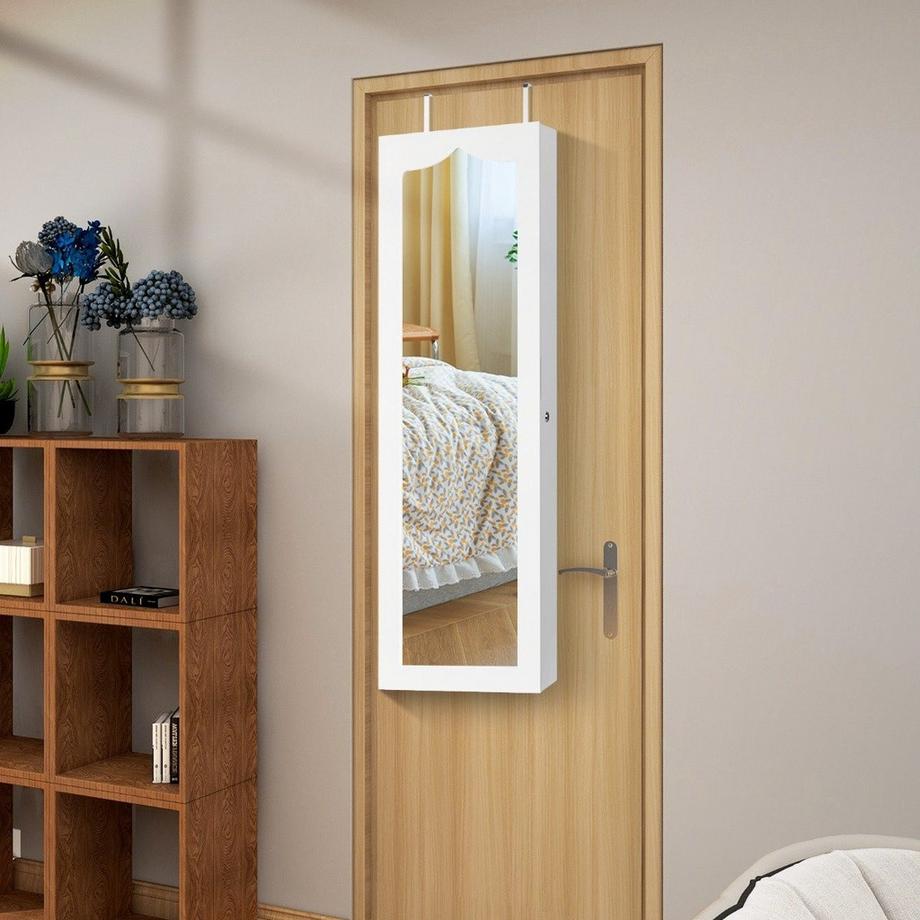 Northix Schmuckschrank Hängend Sipegelschrank mit LED-Beleuchtung 36,5 x 11,5 x 120 cm Weiß  