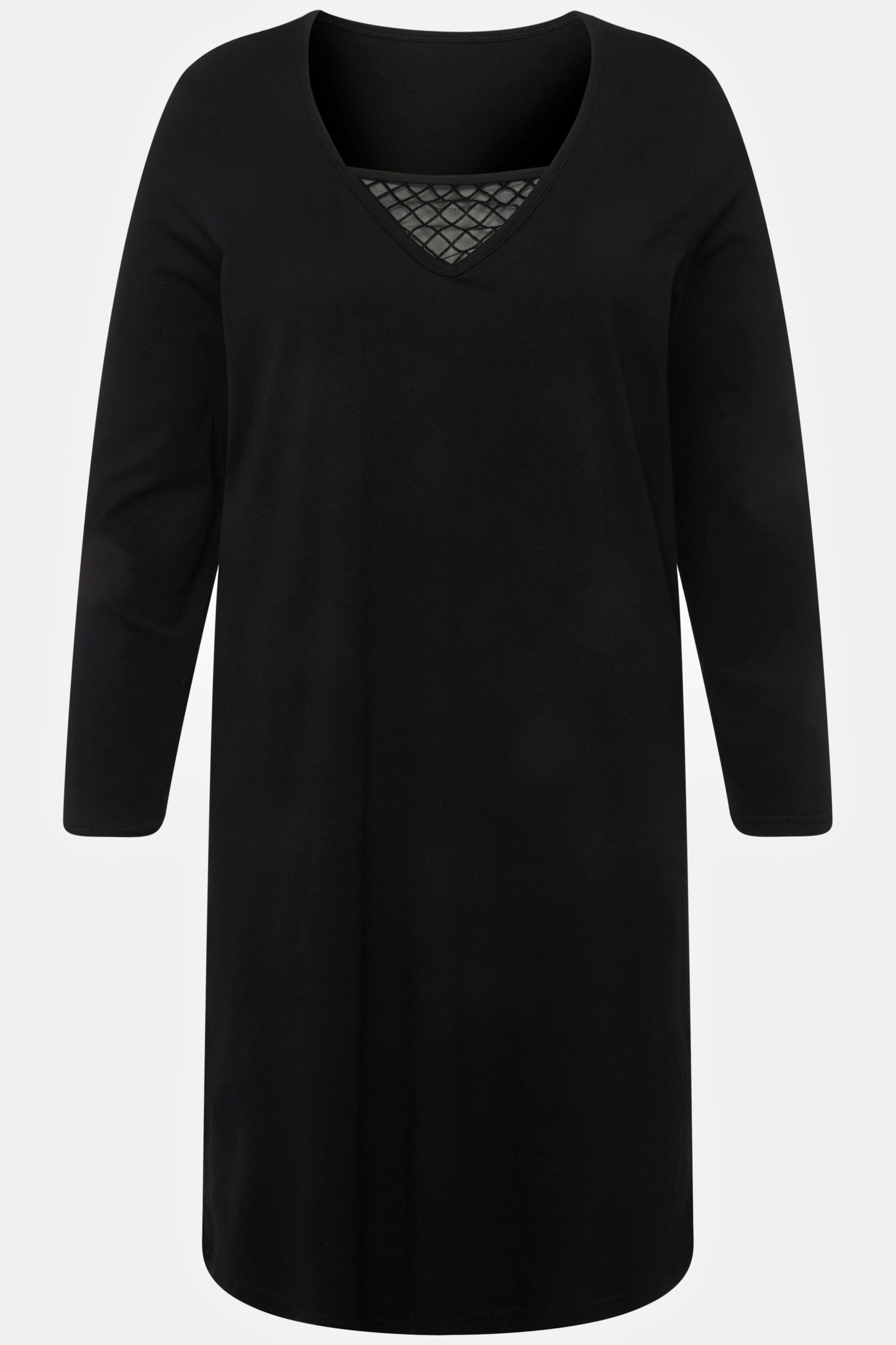 Ulla Popken Camicia da notte Inserto Velluto Mesh Maniche Lunghe  