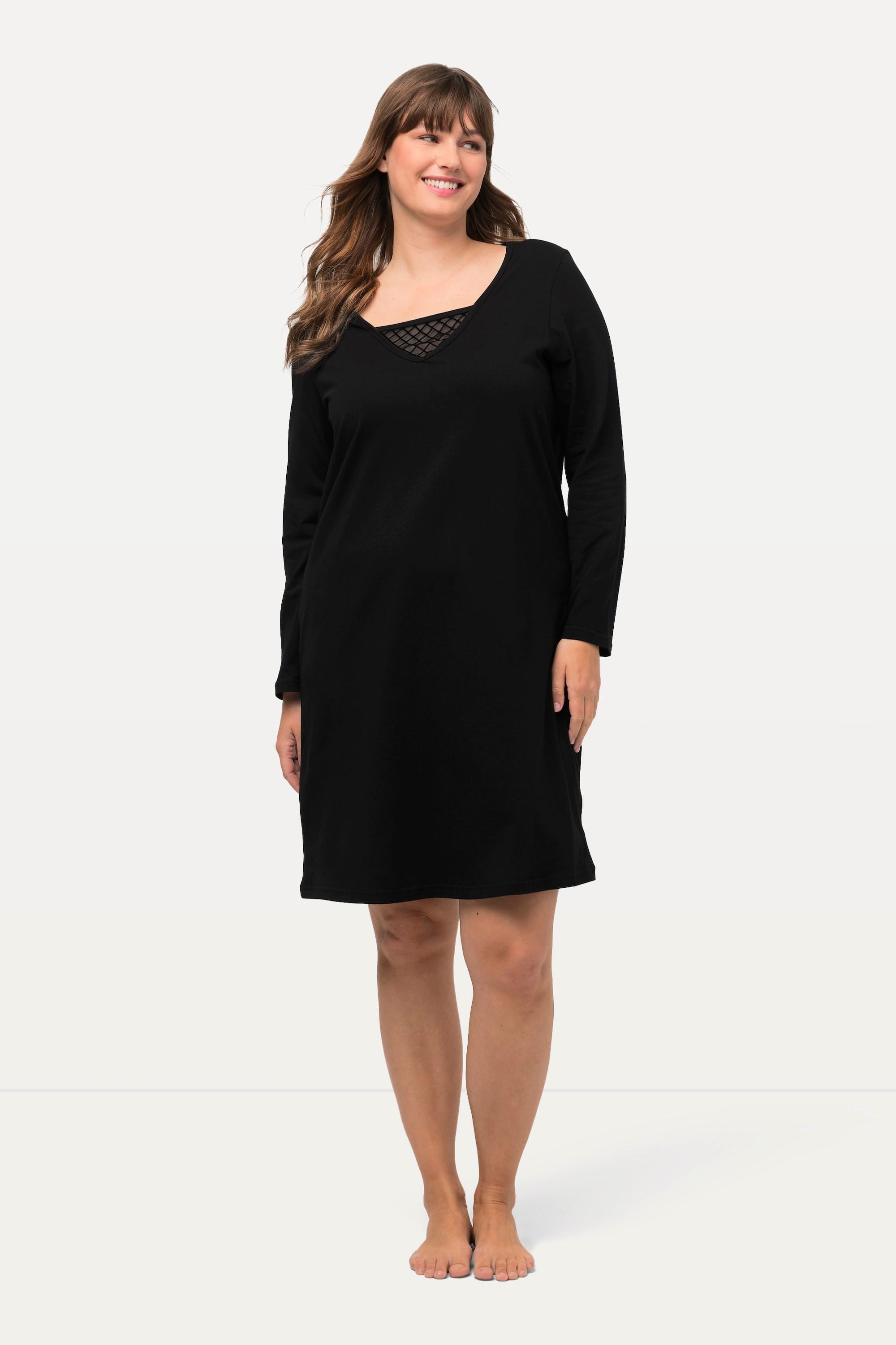 Ulla Popken Camicia da notte Inserto Velluto Mesh Maniche Lunghe  