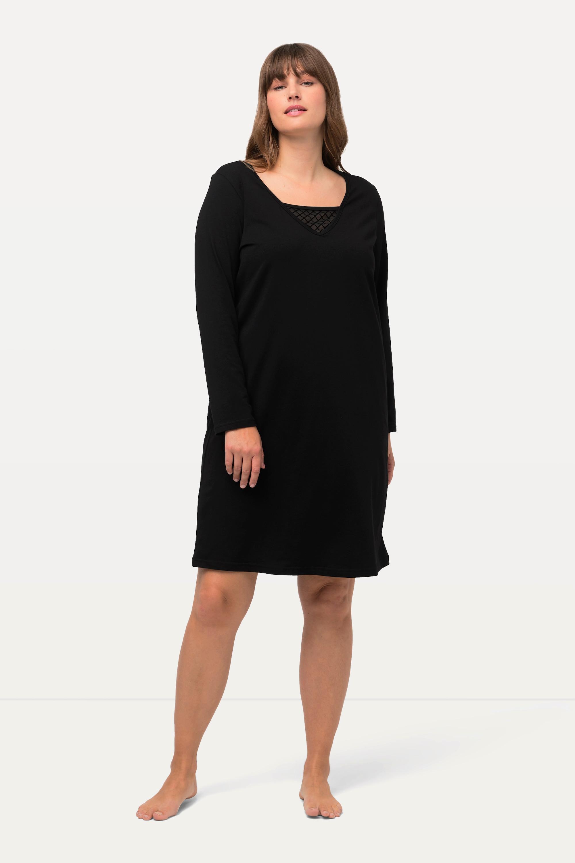 Ulla Popken Camicia da notte Inserto Velluto Mesh Maniche Lunghe  