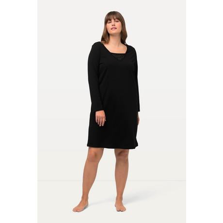 Ulla Popken  Camicia da notte con inserto di mesh, velluto, scollo a V e maniche lunghe 