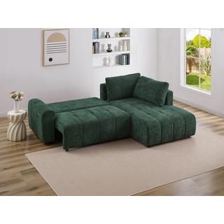 Vente-unique Canapé d'angle droit convertible en tissu texturé vert RICIA  