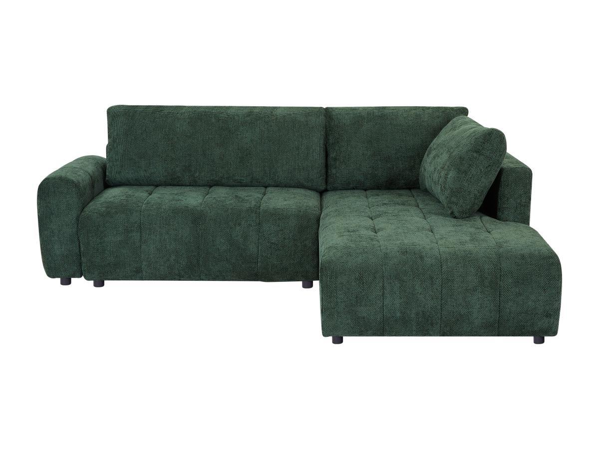 Vente-unique Canapé d'angle droit convertible en tissu texturé vert RICIA  