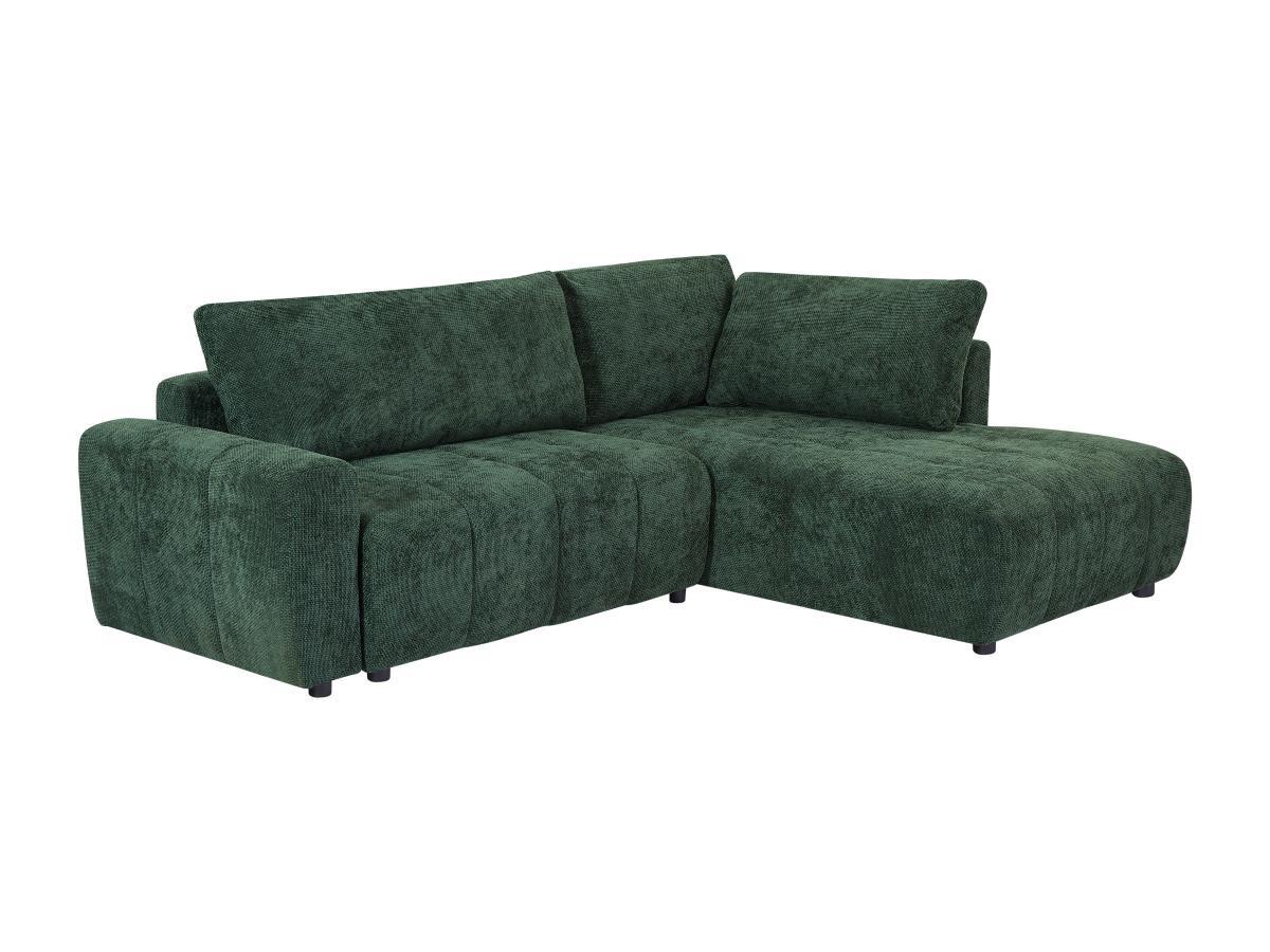 Vente-unique Canapé d'angle droit convertible en tissu texturé vert RICIA  