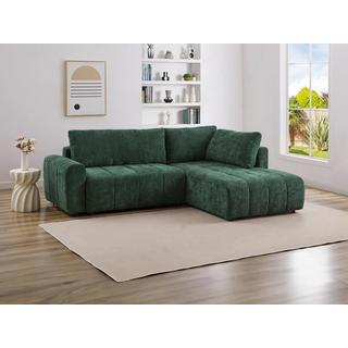 Vente-unique Canapé d'angle droit convertible en tissu texturé vert RICIA  