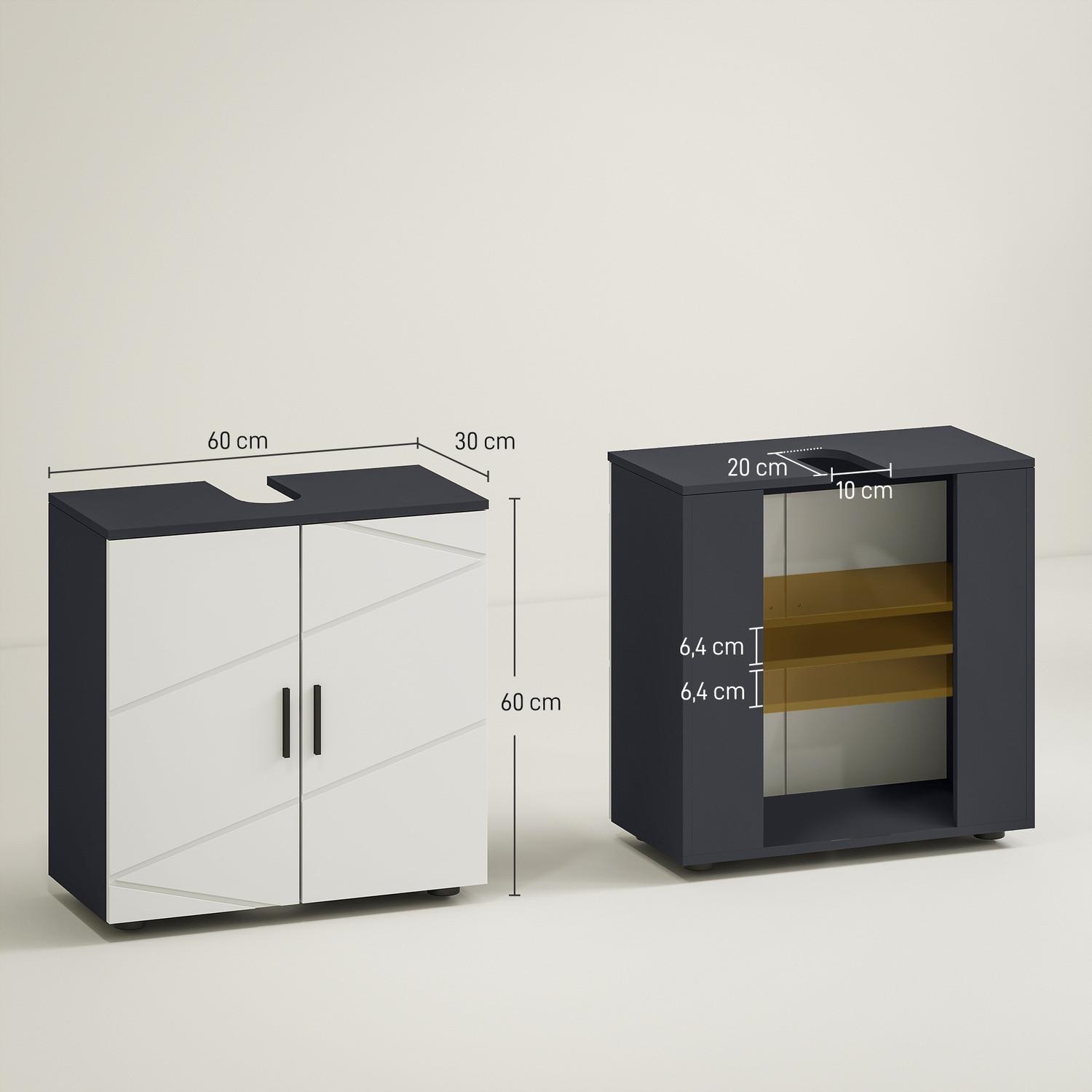 Northio Meuble sous-vasque avec étagère réglable, meuble sous-vasque avec poignée, meuble de salle de bain avec protection anti-basculement, gris, 60 x 30 x 60 cm |  