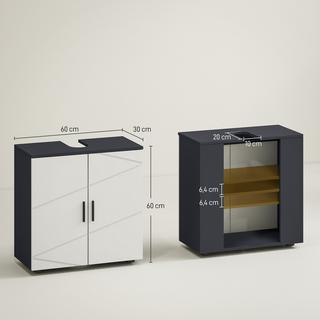 Northio Meuble sous-vasque avec étagère réglable, meuble sous-vasque avec poignée, meuble de salle de bain avec protection anti-basculement, gris, 60 x 30 x 60 cm |  