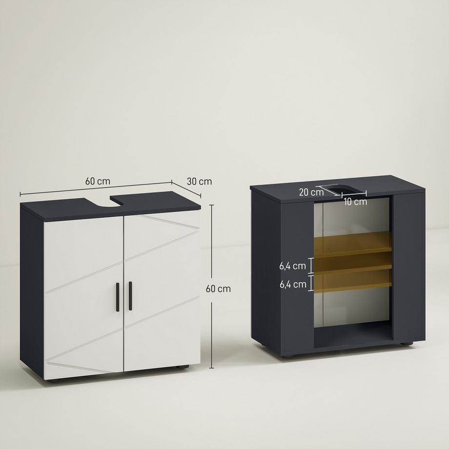 Northio Mobile lavabo con ripiano regolabile, mobile lavabo con maniglia, mobile bagno con protezione antiribaltamento, grigio, 60 x 30 x 60 cm |  