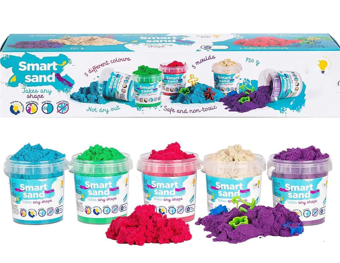 Activity-board  Buntes Sand-Set in 5 Farben, 5 Sandteig-Zubehörteile – Spielsand für drinnen, magische Knetsand-Geschenke für Kinder 