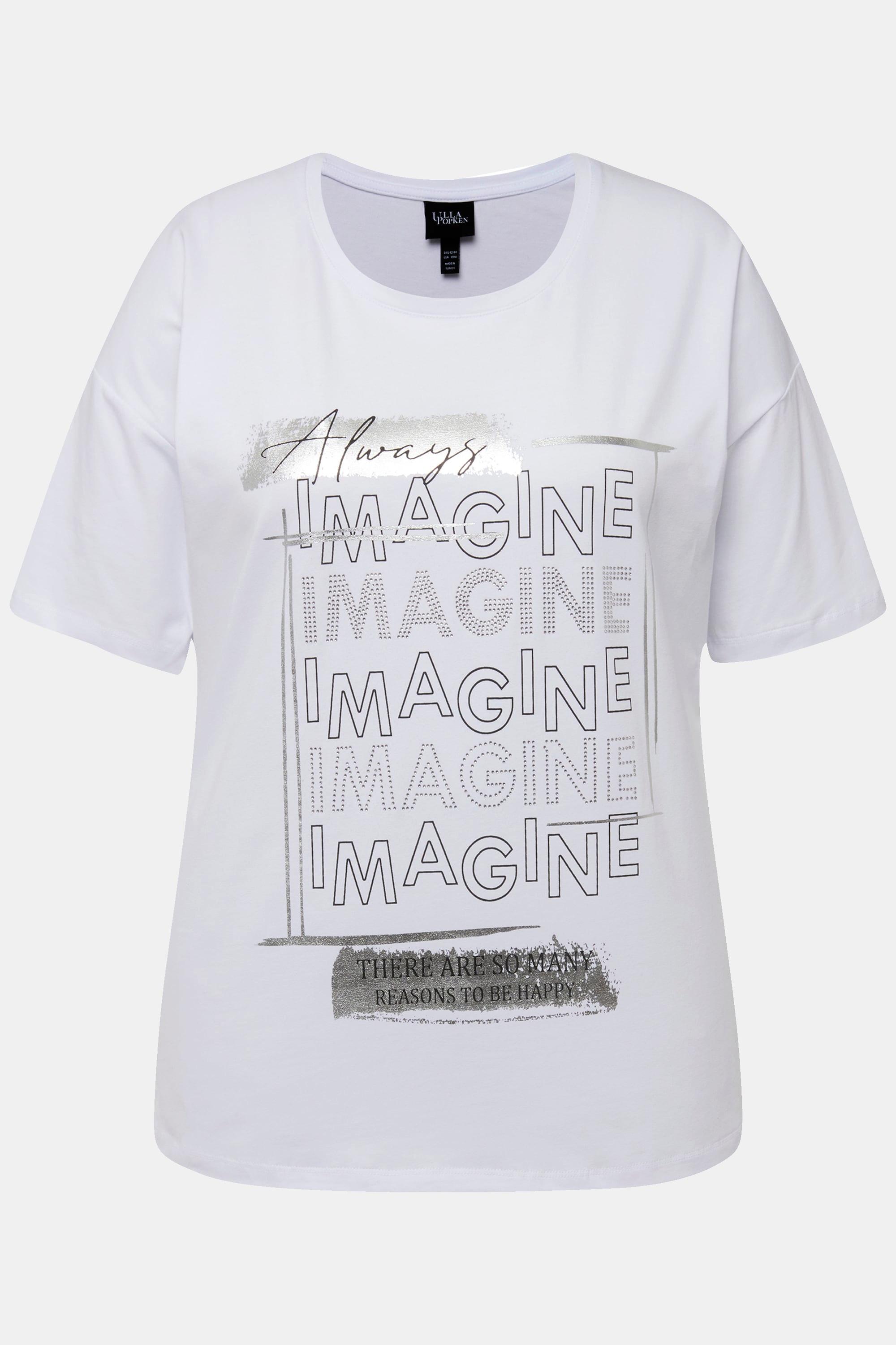 Ulla Popken  T-shirt « Imagine », col rond et manches courtes, pierres fantaisie 