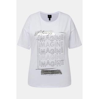 Ulla Popken  T-shirt « Imagine », col rond et manches courtes, pierres fantaisie 