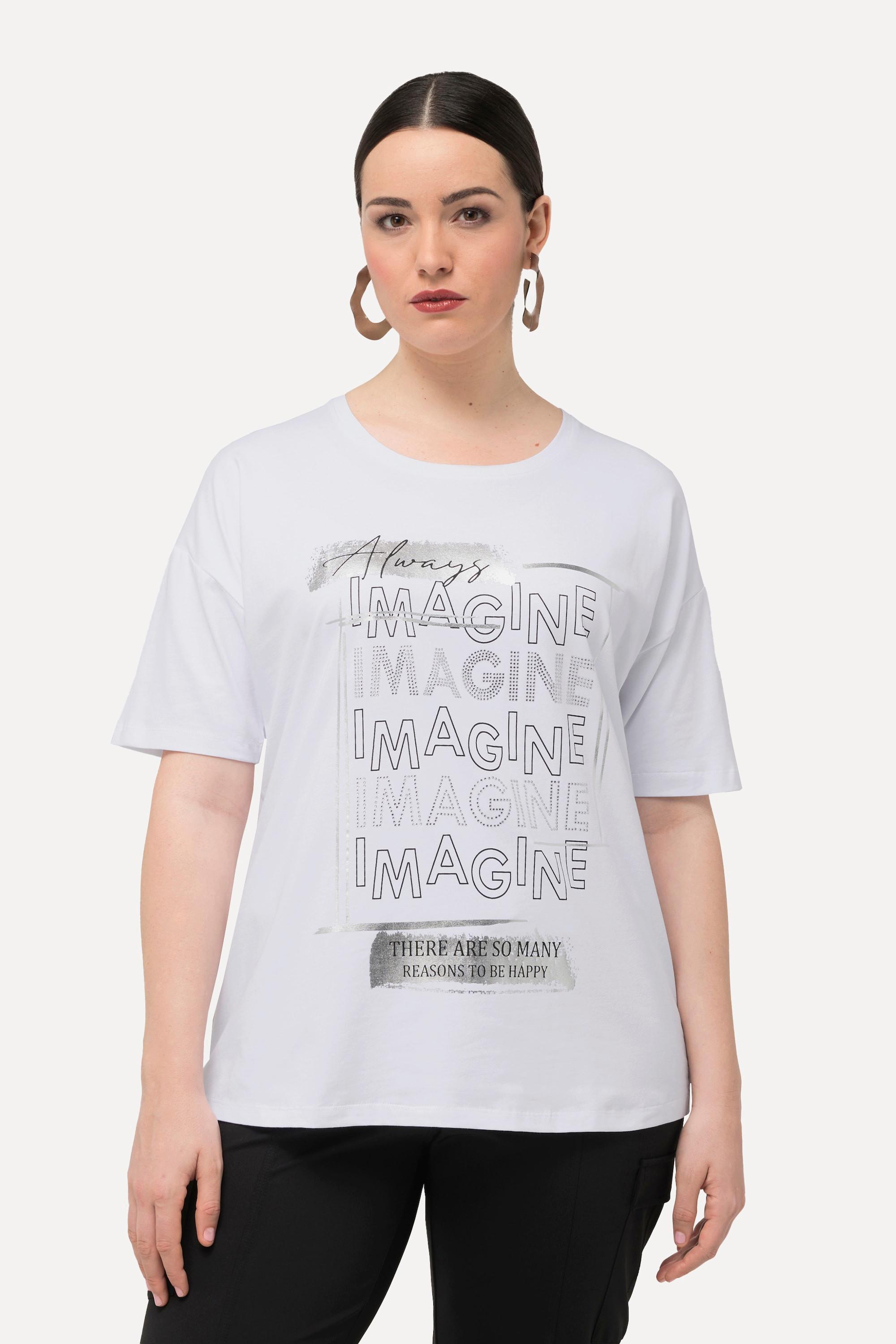 Ulla Popken  T-shirt con Imagine, applicazioni, scollo a girocollo e mezze maniche 