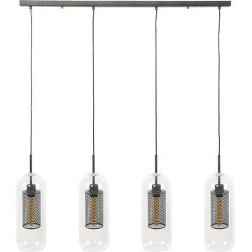 Lampe suspendue 4x 15x15 verre perforé acier finition argent vieilli