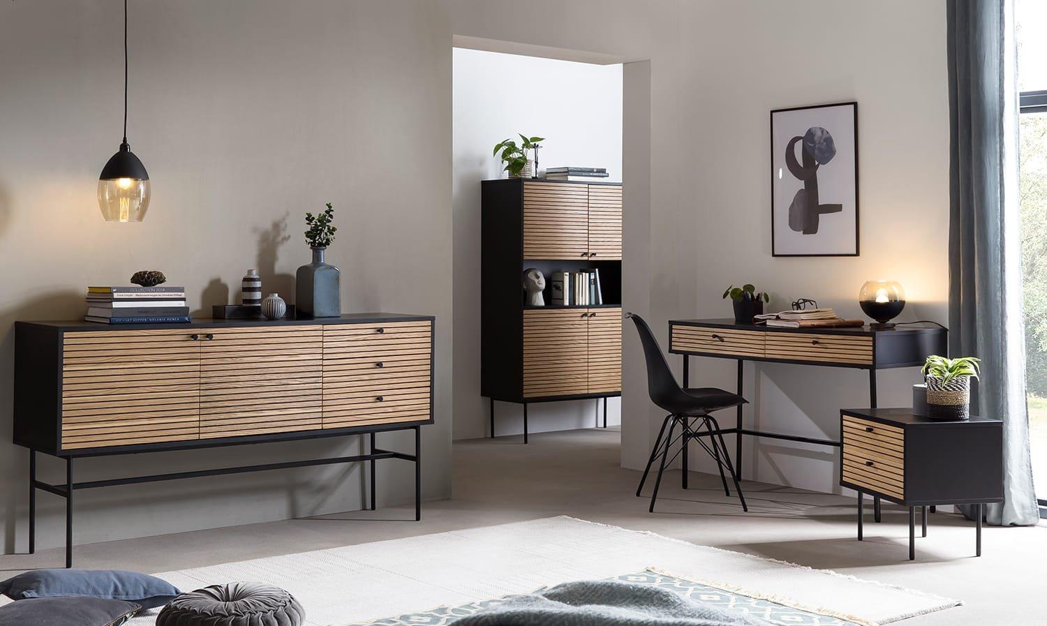 mutoni Credenza in vero legno impiallacciato 100x40x155 nero  