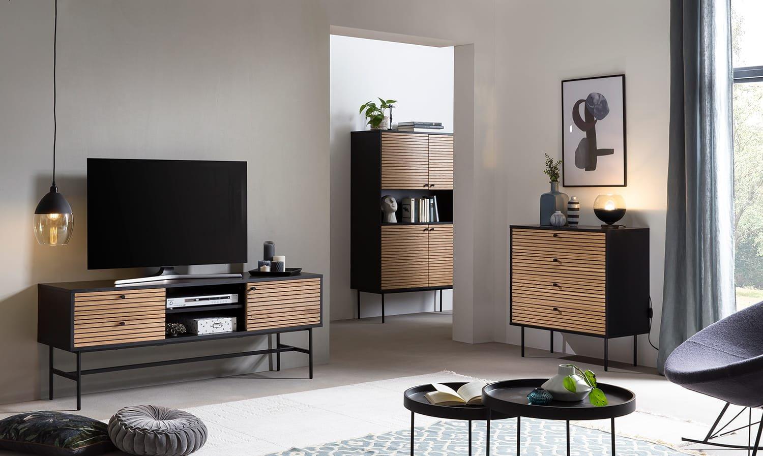 mutoni Credenza in vero legno impiallacciato 100x40x155 nero  